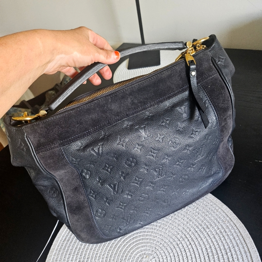 Louis Vuitton Navy Suede & Leather Shoulder Bag with Gold Hardware